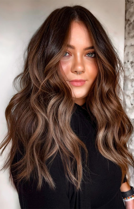 Mushroom Brown Waves, Best Subtle Hair Colour Idea, subtle hair colour, subtle hair colour for brown hair, Subtle hair colour for dark hair, Subtle hair colour for brunettes, hair colours