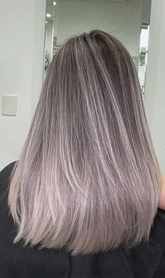 35 Best Subtle Hair Colour Ideas for Autumn : Icy Lilac Soft Mid-Back Layers