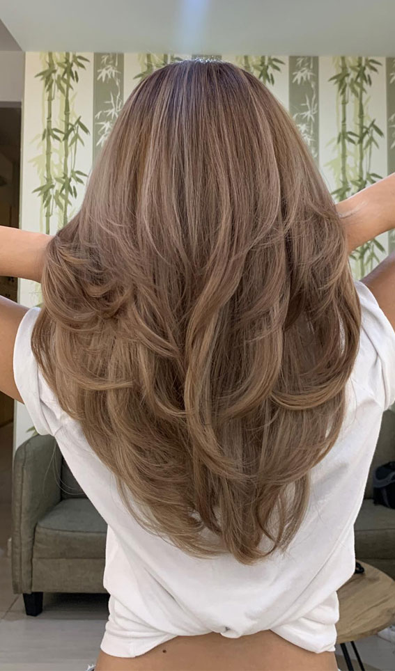 Toffee Long Layered Luxe, Best Subtle Hair Colour Idea, subtle hair colour, subtle hair colour for brown hair, Subtle hair colour for dark hair, Subtle hair colour for brunettes, hair colours