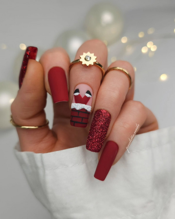 42 Festive Christmas Nail Art Ideas to Sleigh This Year : Santa’s Chimney Charm Nails 