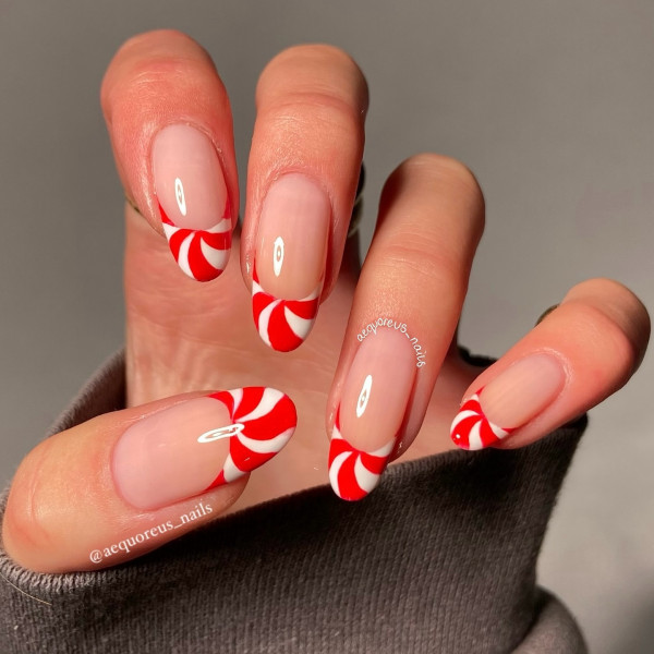 Peppermint Twist French Tips, Christmas nails, festive Christmas nail art, cute Christmas nails, Christmas Nail Ideas, festive Christmas nails, Xmas nail art, festive nail designs, Christmas nail art designs