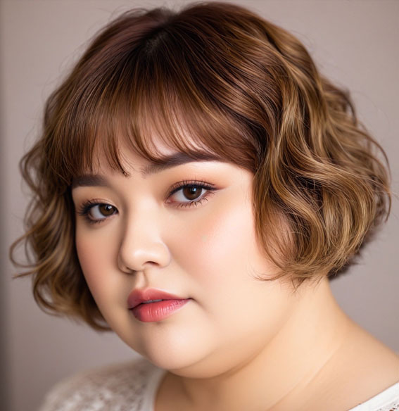 30 Cute Bob Hairstyles with Fringe : Tousled Bob for Chubby Face & Double Chin