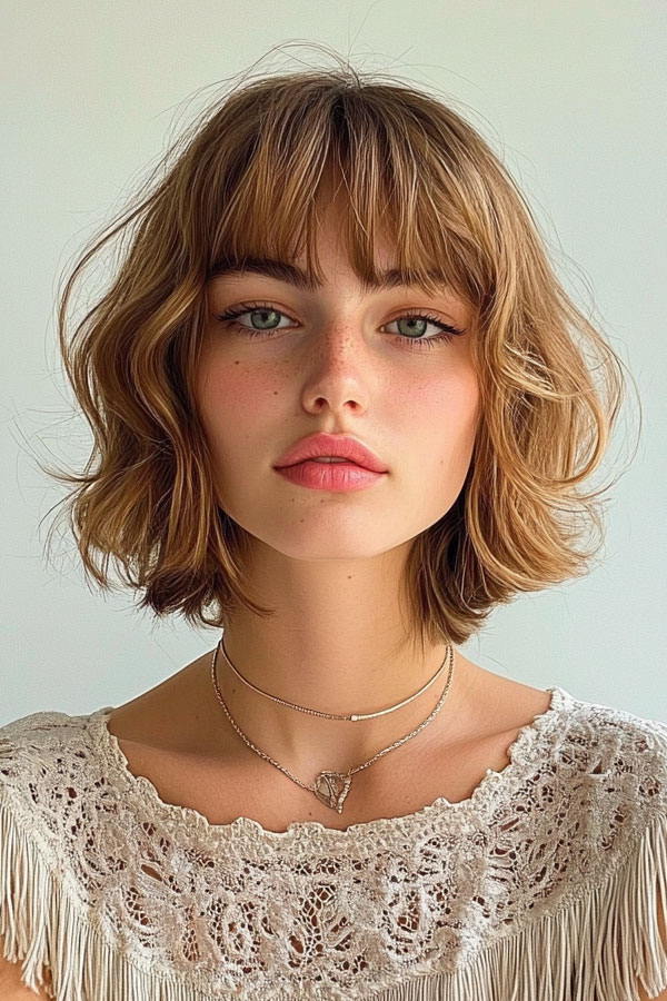 30 Cute Bob Hairstyles with Fringe : Effortless Beachy Bob