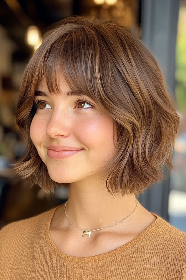 30 Cute Bob Hairstyles with Fringe : Effortless Shaggy Bob