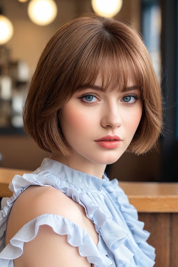 30 Cute Bob Hairstyles with Fringe : Chic Bob with Soft Fringe