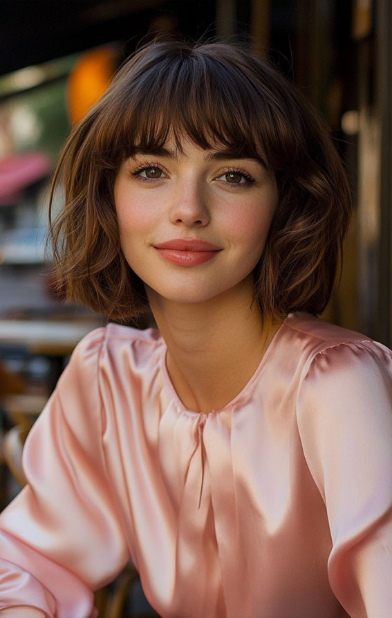 35 Medium Bob Haircuts That Are Always in Style : Tousled French Bob with Bangs