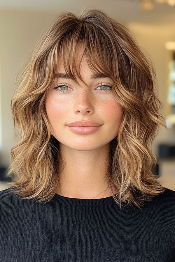 Layered Bob with Soft Curtain Bangs, Bob haircut with layers, medium bob haircut, Bob haircut with bangs, medium bob haircuts with bangs, Long bob haircut, Medium bob hairstyles, medium length bob hairstyles for fine hair