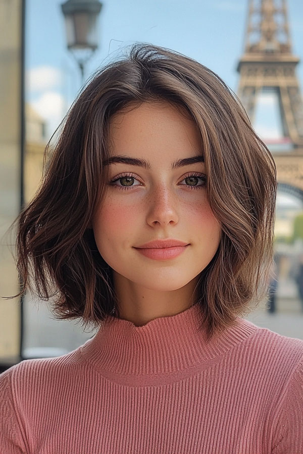 Parisian-Inspired Wavy Bob, Bob haircut with layers, medium bob haircut, Bob haircut with bangs, medium bob haircuts with bangs, Long bob haircut, Medium bob hairstyles, medium length bob hairstyles for fine hair