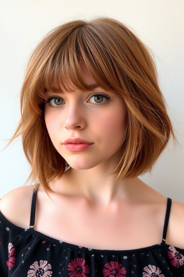 35 Medium Bob Haircuts That Are Always in Style : Auburn Bob with Textured Layers