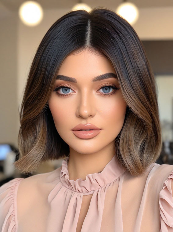 Sleek Classic Bob with a Centre Part, Bob haircut with layers, medium bob haircut, Bob haircut with bangs, medium bob haircuts with bangs, Long bob haircut, Medium bob hairstyles, medium length bob hairstyles for fine hair