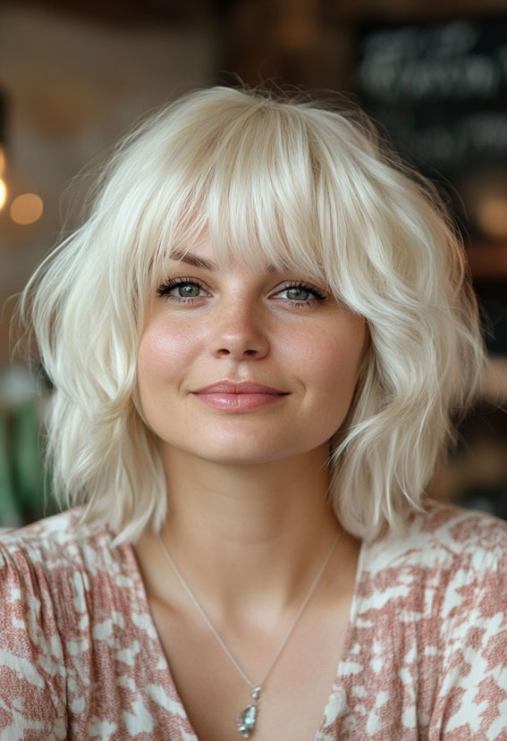 Choppy Layered Bob with Fringe, Bob haircut with layers, medium bob haircut, Bob haircut with bangs, medium bob haircuts with bangs, Long bob haircut, Medium bob hairstyles, medium length bob hairstyles for fine hair