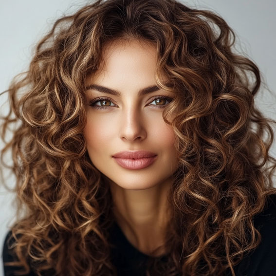 37 Shoulder-Length Curly Hairstyles with Layers : Layered Rich Caramel Curls