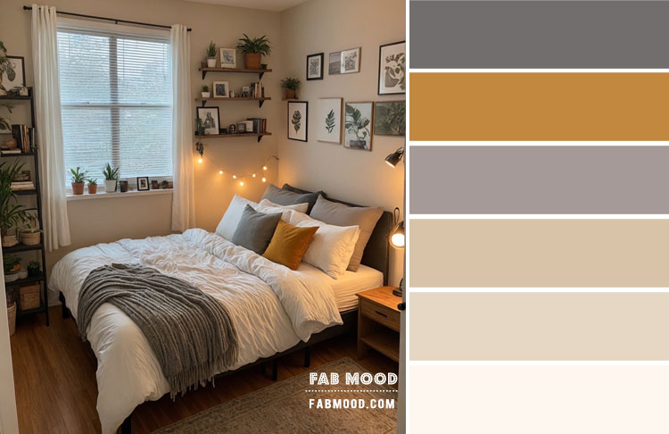 Mustard and Grey Cozy Bedroom, bedroom colour scheme