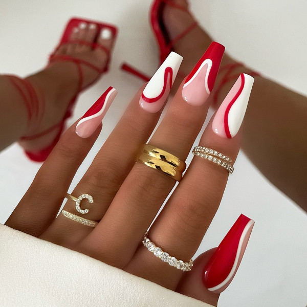 45 Cute Christmas Nail Ideas for A Fun Holiday Look : Modern Candy Cane Swirls