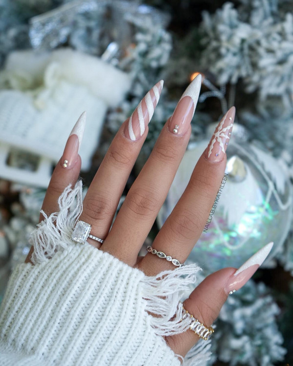 45 Cute Christmas Nail Ideas for A Fun Holiday Look : Icy Candy Cane Glam