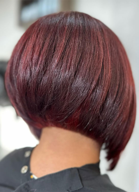 30 Hottest Hair Colours to Try This Winter : Ruby Red Stacked Bob