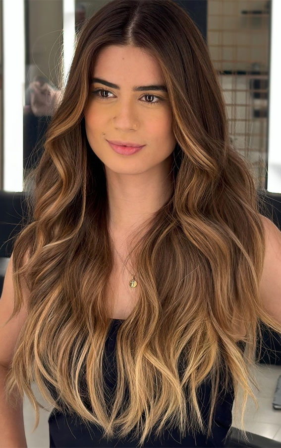 30 Hottest Hair Colours to Try This Winter : Sunlit Balayage Long Loose Waves