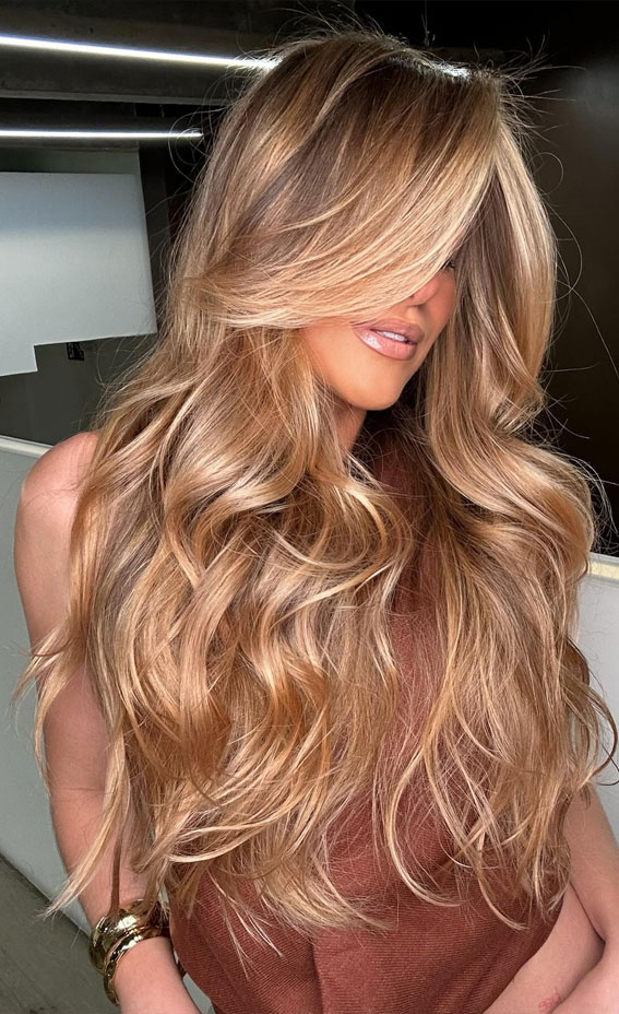 45 Winter Hair Colour Inspiration You Can’t Miss : Luminous Honey-Toned Balayage