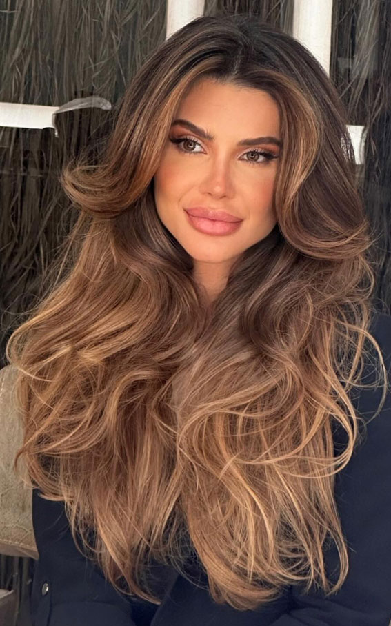 45 Winter Hair Colour Inspiration You Can’t Miss : Honey Blonde Glam Long Layers