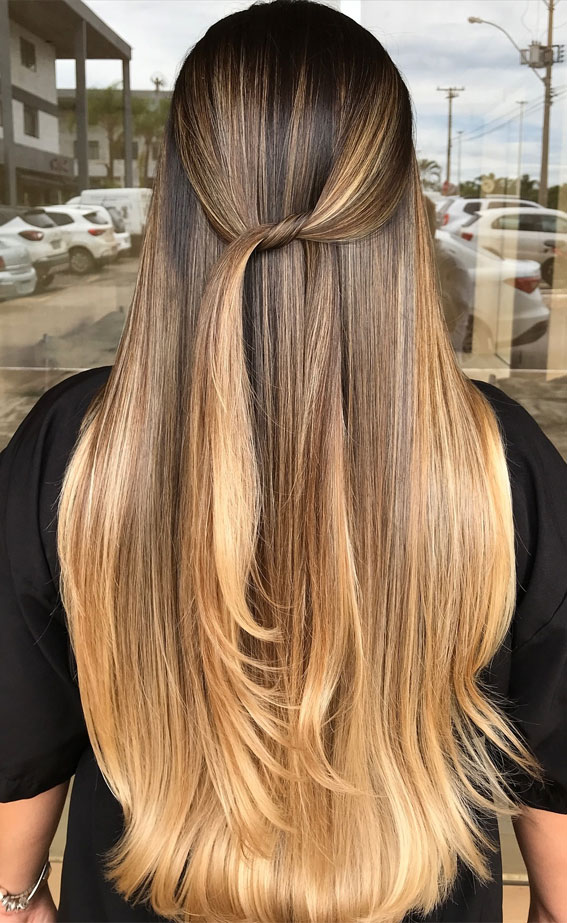 30 Hottest Hair Colours to Try This Winter : Golden Ombre Straight Long Hair