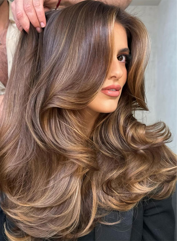 30 Hottest Hair Colours to Try This Winter : Mocha Hair Colour with Honeyed Highlights