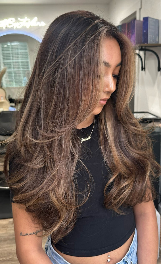 45 Winter Hair Colour Inspiration You Can’t Miss : Subtle Caramel Highlights