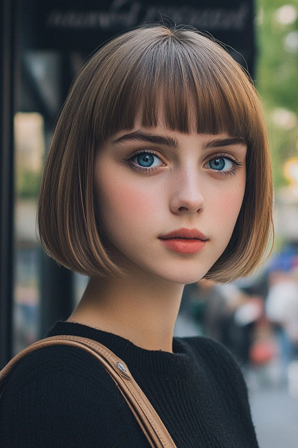 27 Bob Hairstyles with Fringe to Suit Every Look : Sleek Bob with Baby Bangs