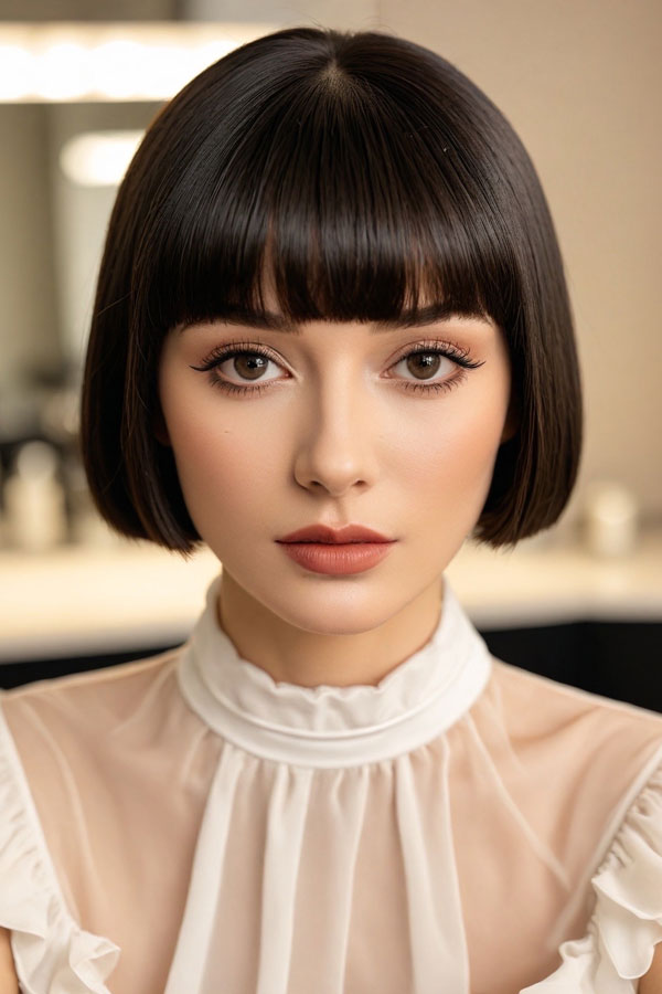 27 Bob Hairstyles with Fringe to Suit Every Look : Polished Bob with Blunt Bangs