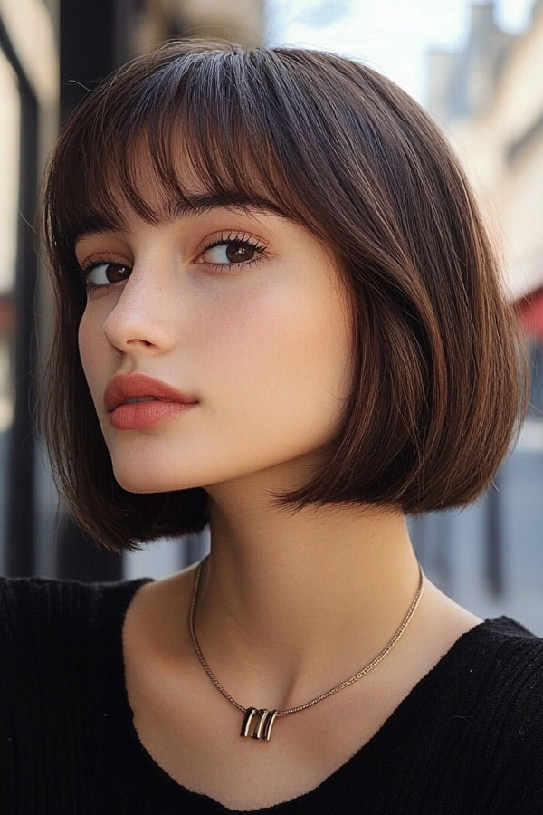 27 Bob Hairstyles with Fringe to Suit Every Look : Classic Bob with Soft Wispy Bangs