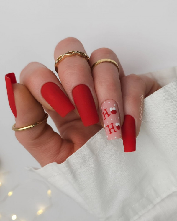 37 Elegant and Cute Christmas Nail Designs : Matte Red Ho-Ho-Holiday Chic Nails