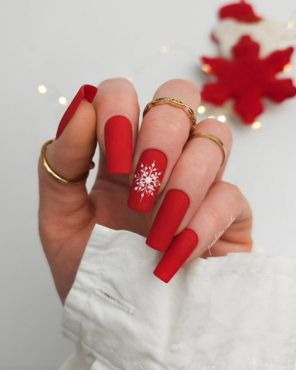 Festive Matte Red Elegance Nails, Elegant Christmas nails, cute Christmas nails, glitter nails, christmas nails red