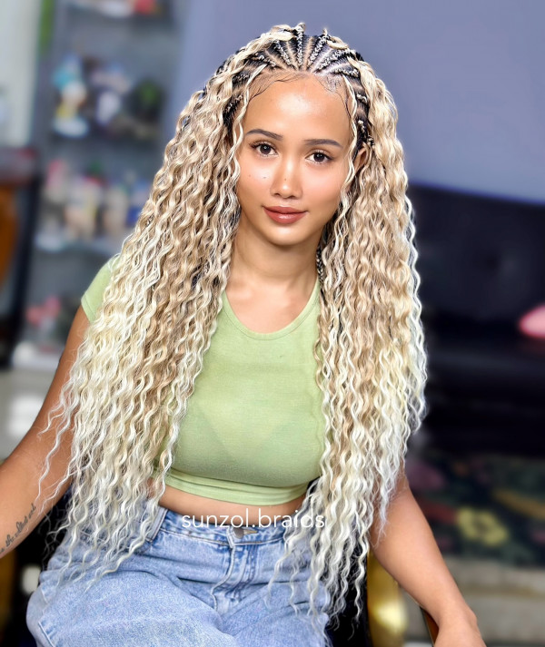 20 Modern Fulani Braids With Curls To Rock Right Now : Platinum Blonde Fulani Braids with Waves