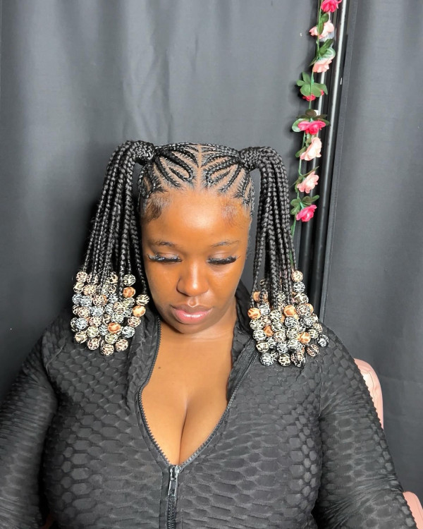 15 Stylish Fulani Braids with Beads : Double Pony Fulani Braids with Beads