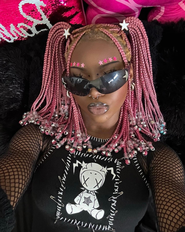 Punk Pink Fulani Braids with Star Beads, Fulani Braids with beads, Fulani braids, goddess braids Fulani braids with curls