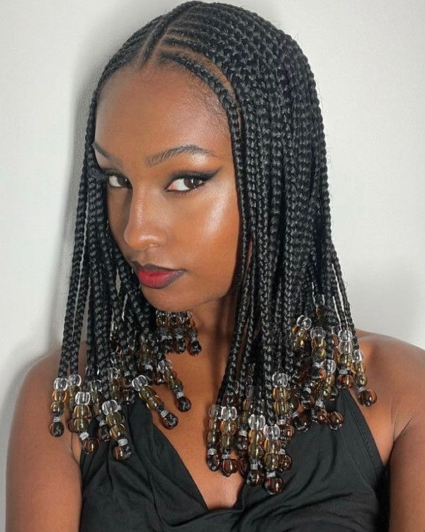 Chic Shoulder-Length Fulani Braids with Beads, Fulani Braids with beads, Fulani braids, goddess braids fulani braids with curls