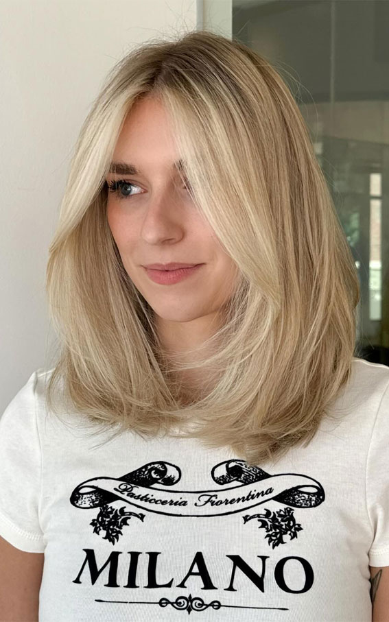 37 Trendy Shoulder Length Bob Hairstyles : Bright Blonde Bob with Face-Framing Layers