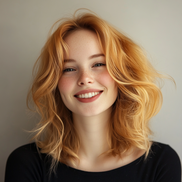 37 Trendy Shoulder Length Bob Hairstyles : Strawberry Blonde Lob with Loose Waves