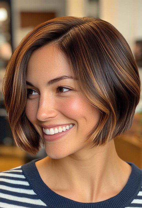 Glossy Chestnut Bob, bob hairstyle, bob haircut