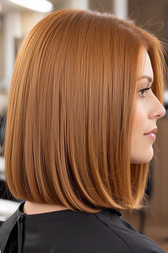 37 Trendy Shoulder Length Bob Hairstyles : Sleek Auburn Blunt Lob