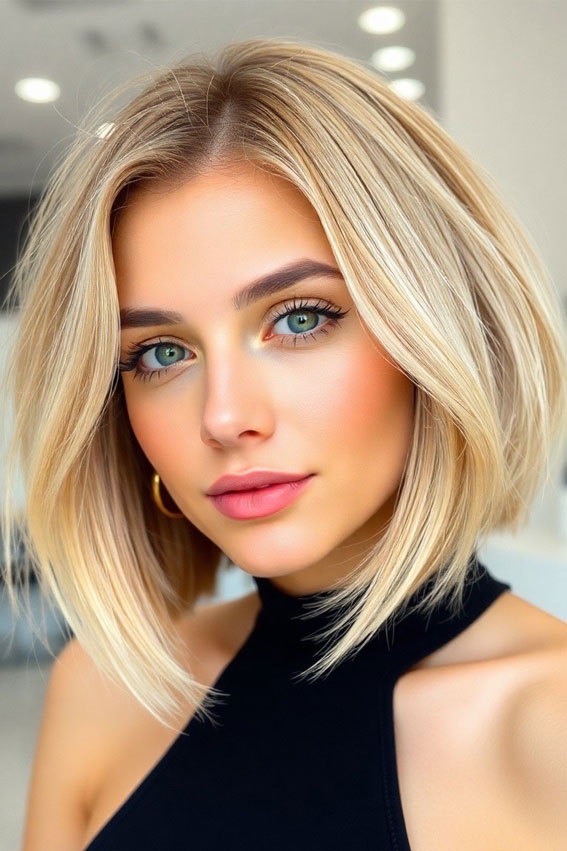 25 Adorable Teddy Bear Blonde Bob Hairstyles : Polished Layered Bob