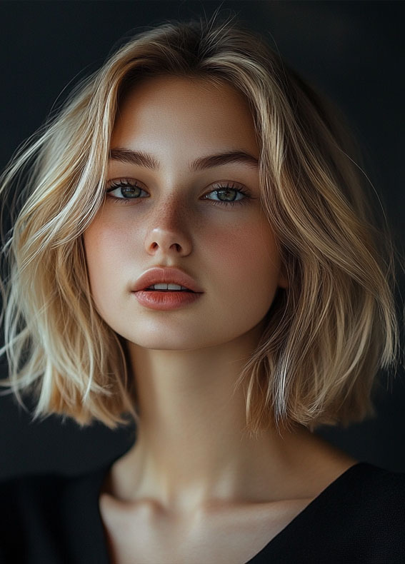 25 Adorable Teddy Bear Blonde Bob Hairstyles : Effortless Middle Part Blonde Bob