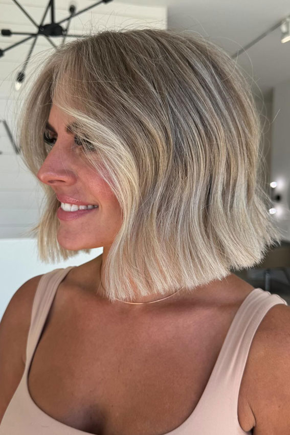 Blunt Blonde Bob with Tousled Texture, teddy bear blonde bob, teddy bear blonde hair, Teddy bear blonde bob hairstyles, Teddy bear blonde Balayage, Teddy bear hair colour, Teddy bear blonde Highlights, Teddy bear blonde short hair