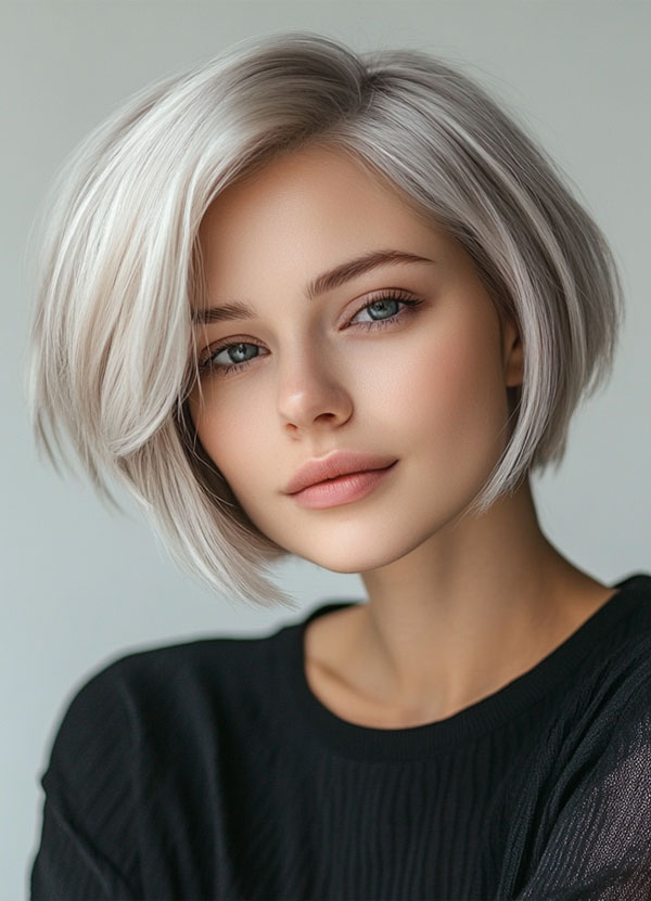 Sleek, Shaggy, or Wavy 33 Bobs You’ll Love : Sleek Silver Bob