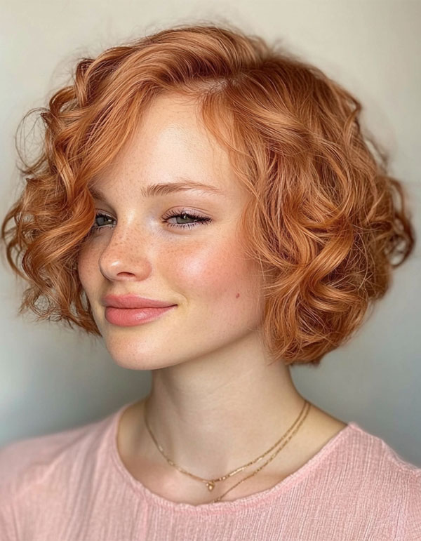 Sleek, Shaggy, or Wavy 33 Bobs You’ll Love : Sunset Copper Curly Bob