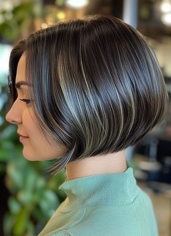 Sleek Metallic Bob, bob hairstyle, bob haircut