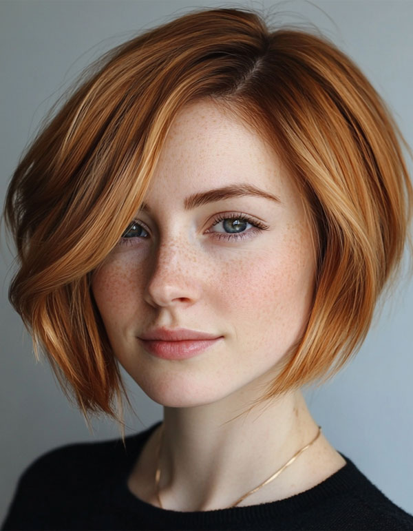 Sleek, Shaggy, or Wavy 33 Bobs You’ll Love : Ginger Bob with Side Part