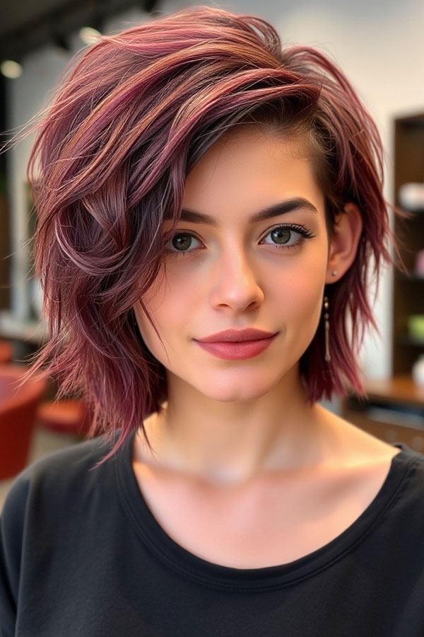 Textured Shag Plum Bob, bob hairstyle, bob haircut