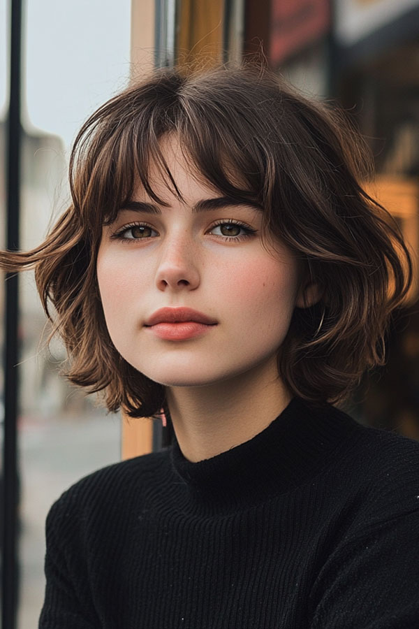 27 Bob Hairstyles with Fringe to Suit Every Look : Textured Bob with Soft Curtain Bangs