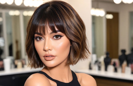 27 Bob Hairstyles with Fringe to Suit Every Look : Modern Bob with Bottleneck Bangs