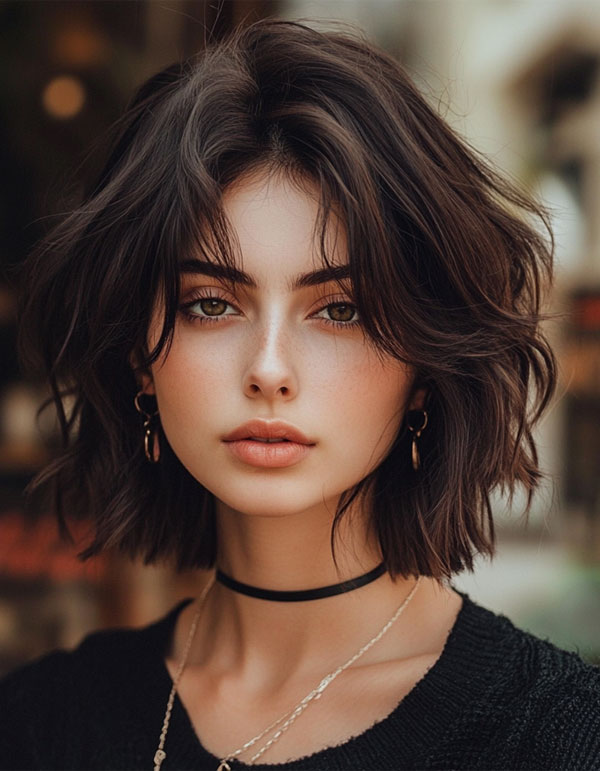 27 Bob Hairstyles with Fringe to Suit Every Look : Tousled Bob with Curtain Bangs